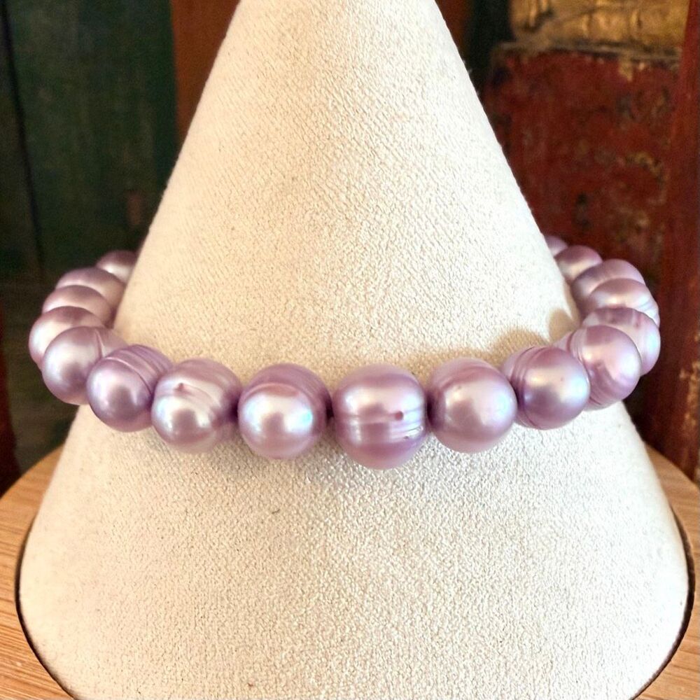 Purple Cultured Pearl Stretch Bracelet  Freshwater Pearls
